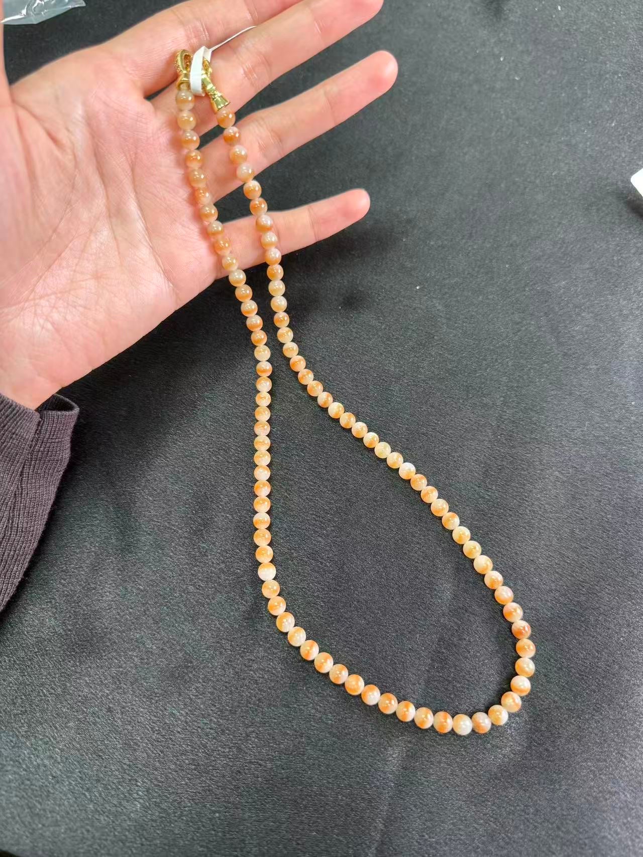 Natural yellow jadeite jade 6mm bead necklace