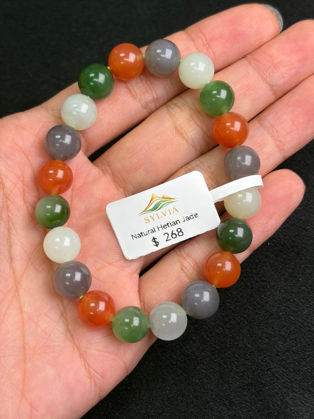 Multicolour Hetian nephrite jade Bead Bracelet – 9.5 mm