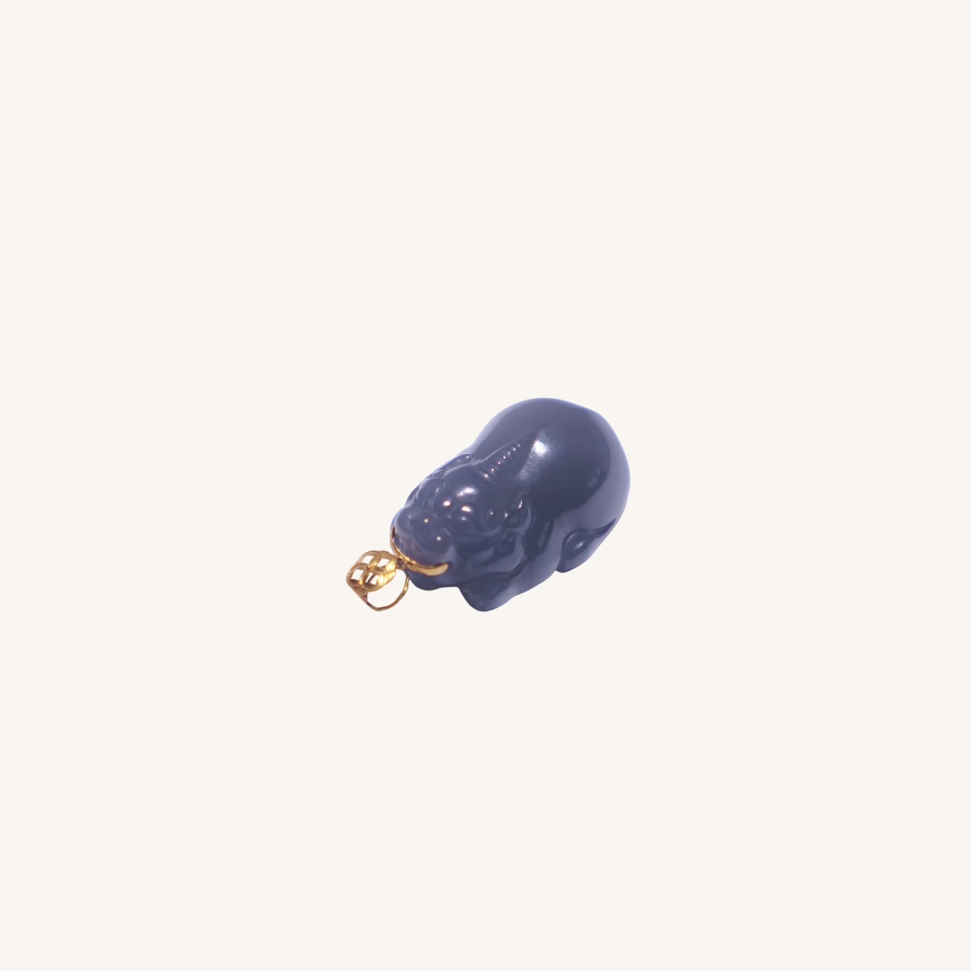 Guardian Wealth – Smoky Grey Hetian Jade（烟灰和田玉）Pixiu Pendant with Gold Bail - Sylvia Jewelry