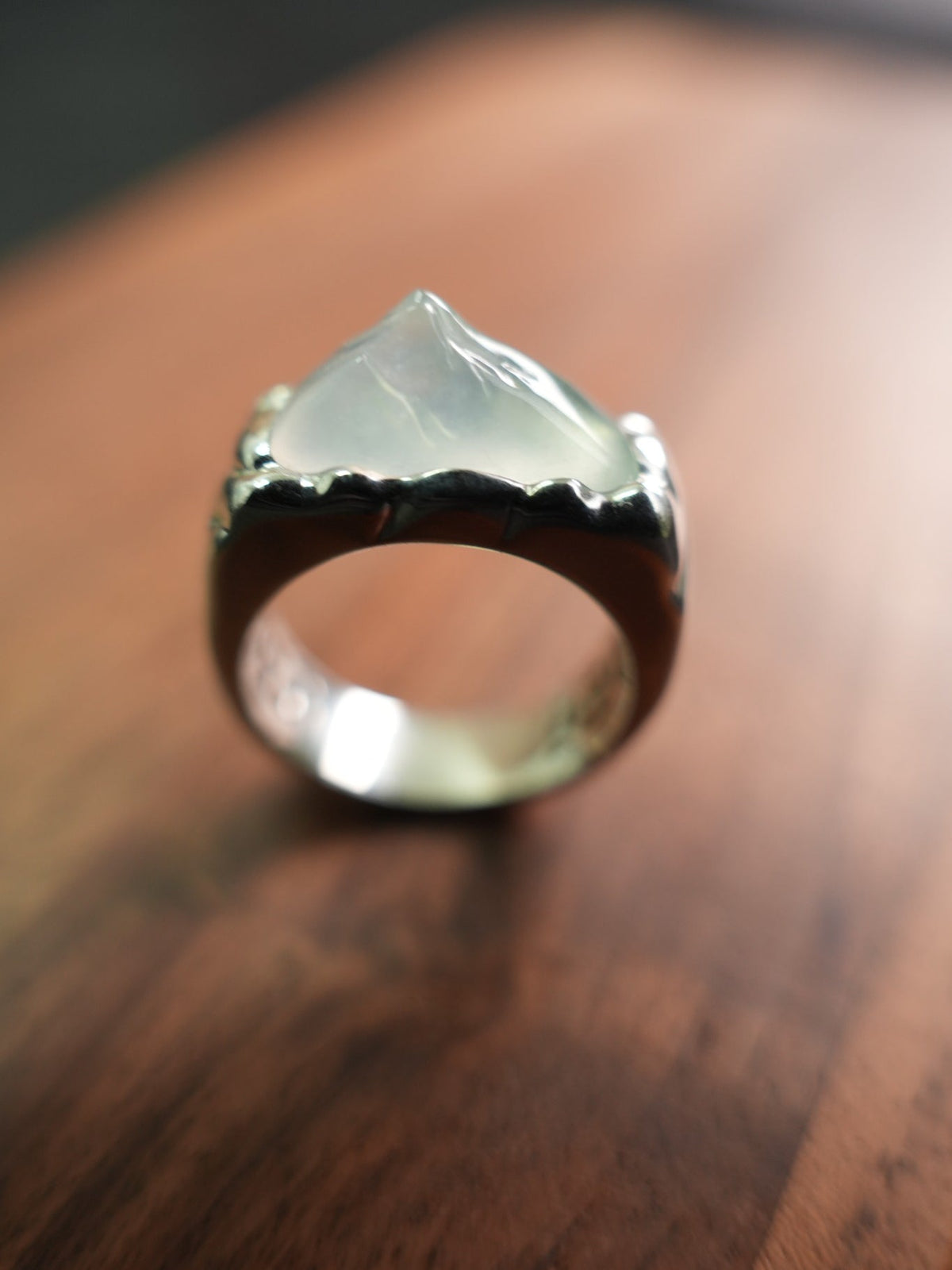 Pale green jadeite silver ring US 7, view 1