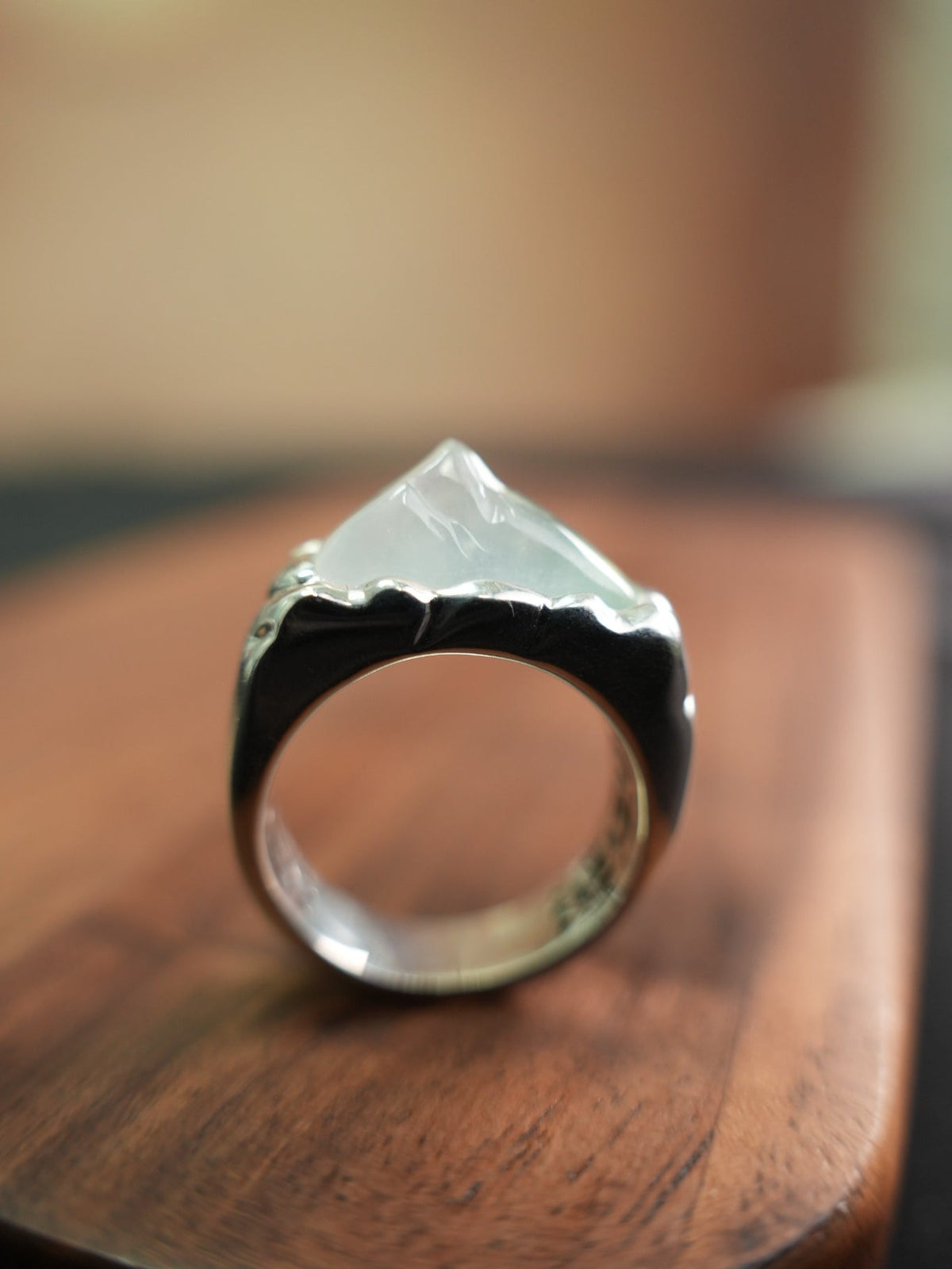 Pale green jadeite silver ring US 7, view 10