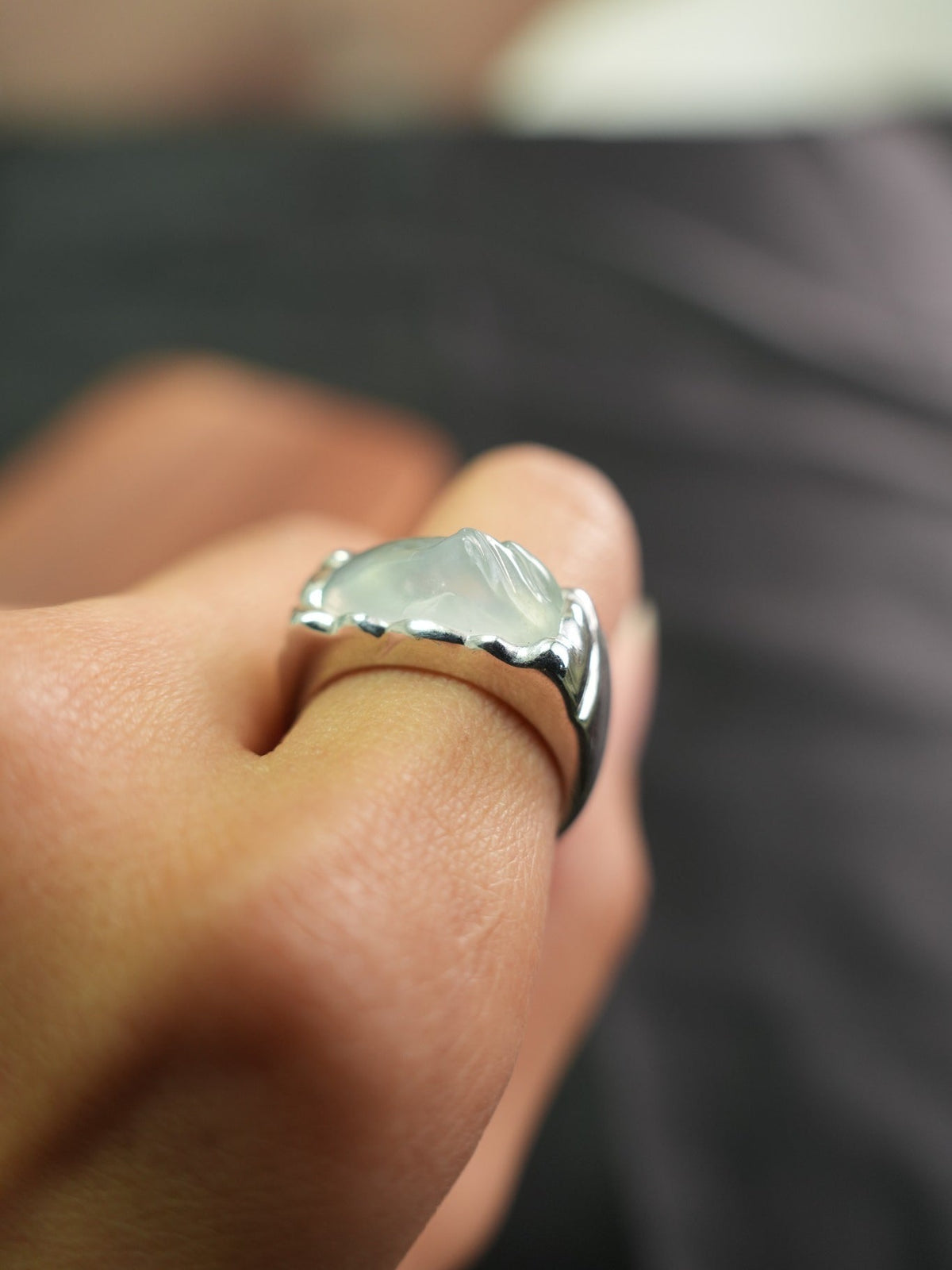 Pale green jadeite silver ring US 7, view 7