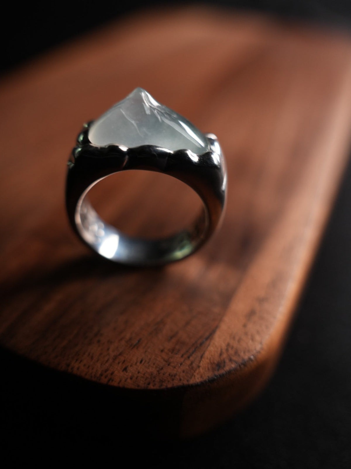 Pale green jadeite silver ring US 7, view 8