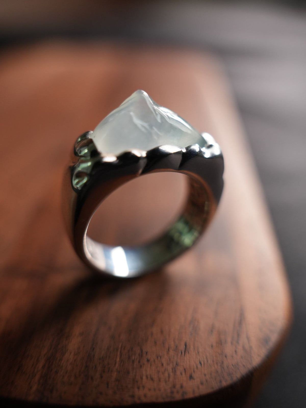 Pale green jadeite silver ring US 7, view 9