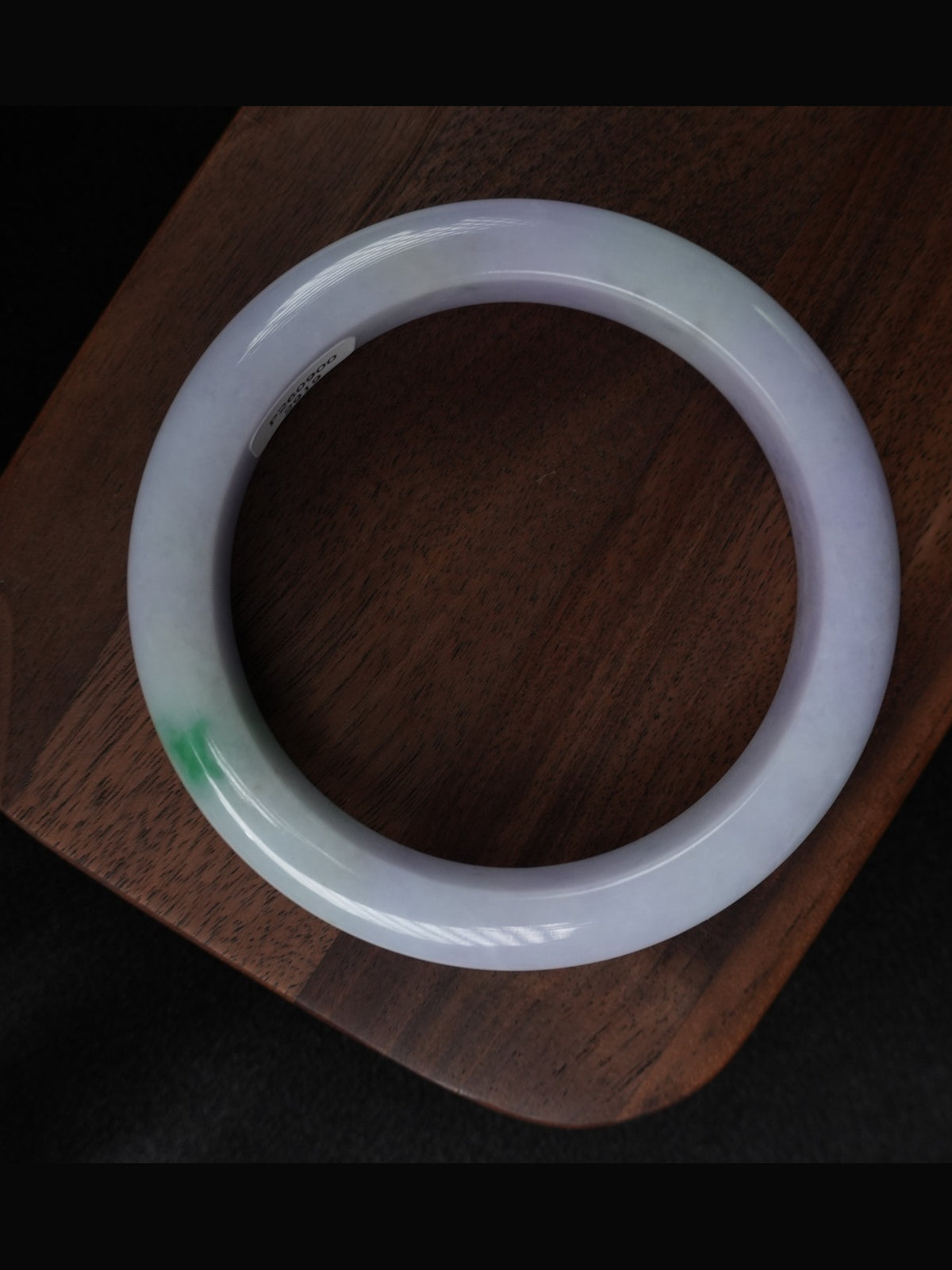 Pale lavender Type A jadeite bangle with green accent, view 5
