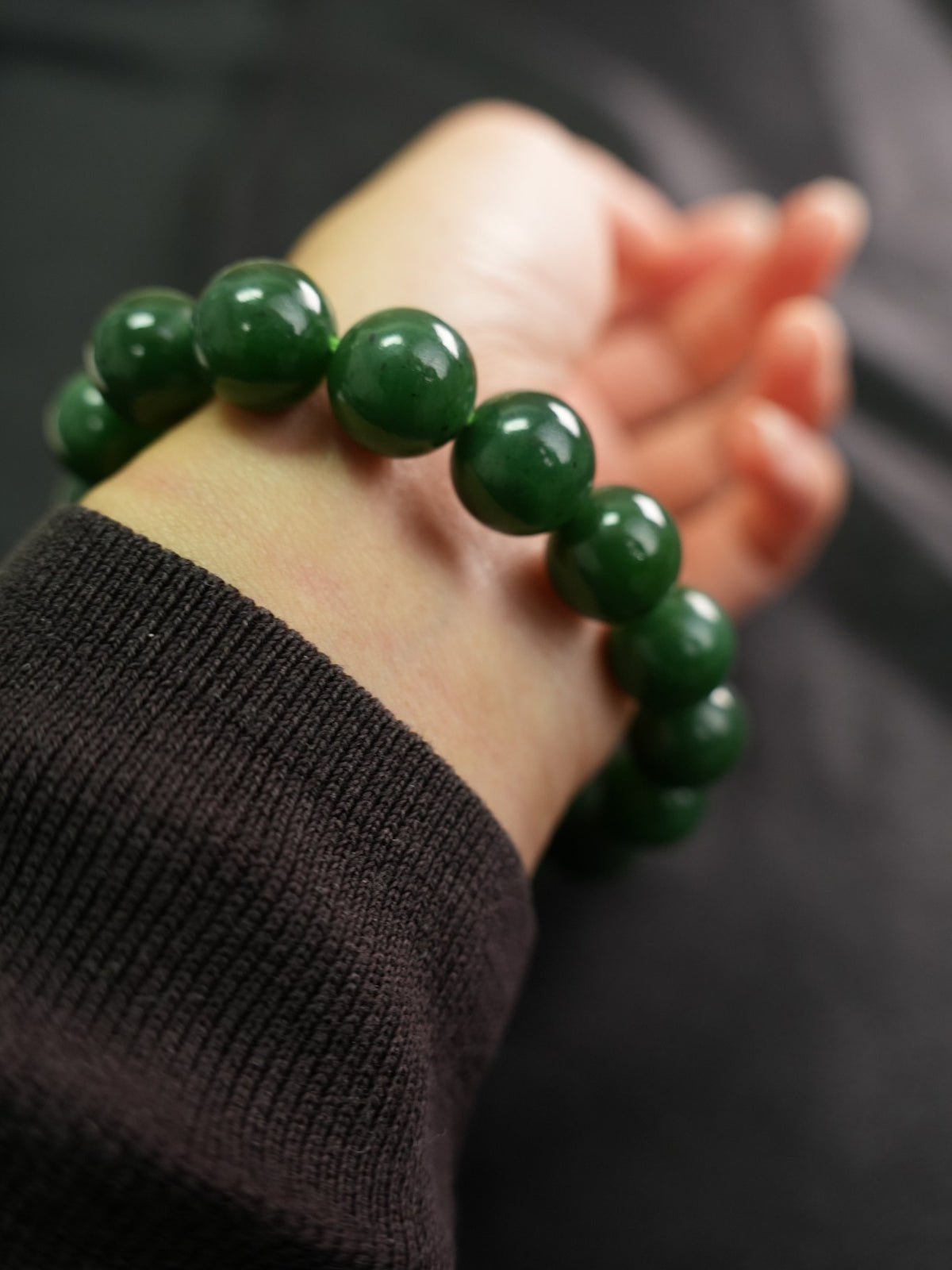 Green Hetian nephrite jade 12 mm bead bracelet XJZZ26092801529, view 677