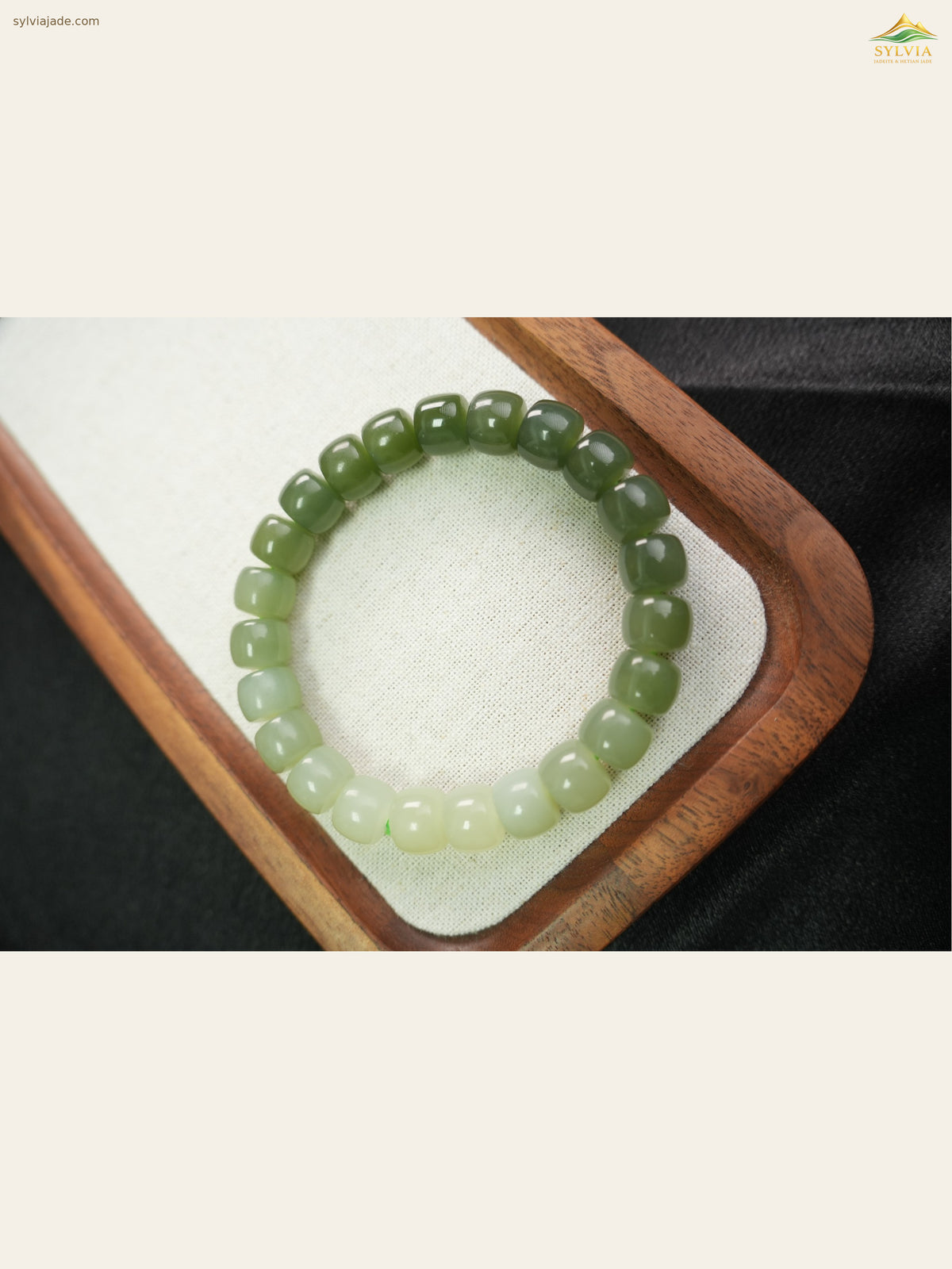 Green gradient Hetian nephrite jade barrel-bead bracelet XJZZ26092801535, DSC00651