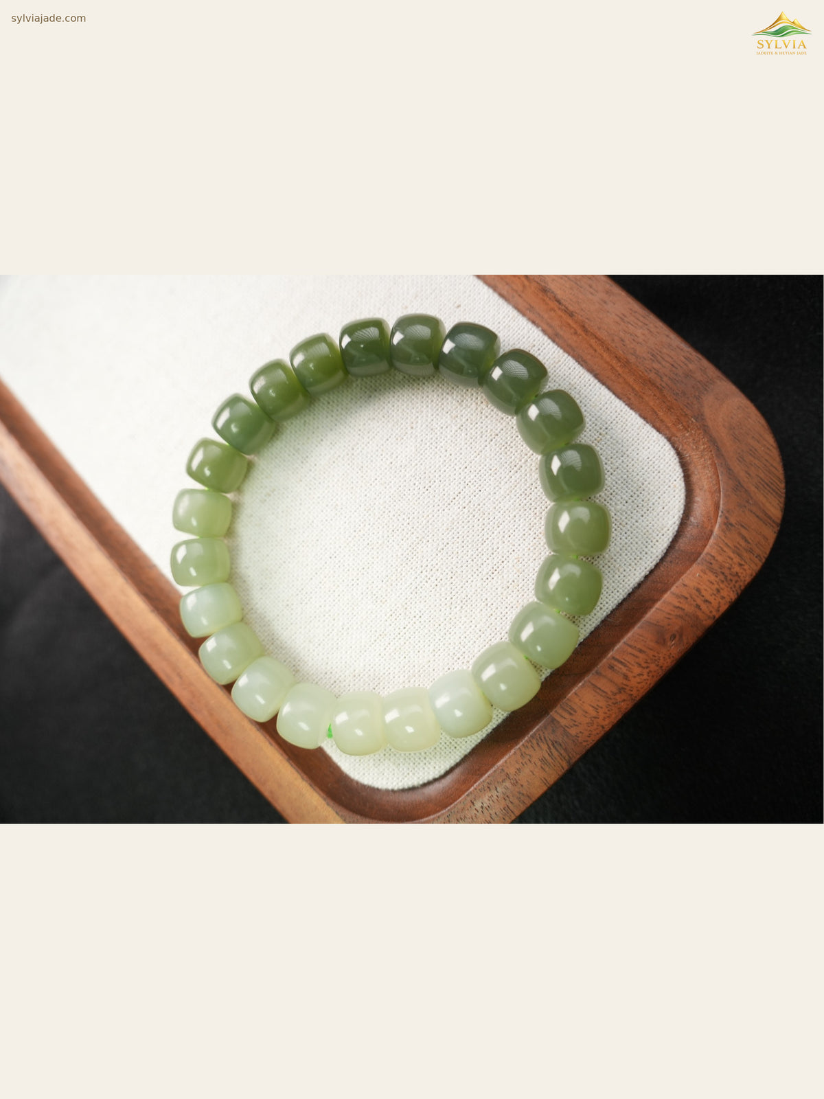 Green gradient Hetian nephrite jade barrel-bead bracelet XJZZ26092801535, DSC00652