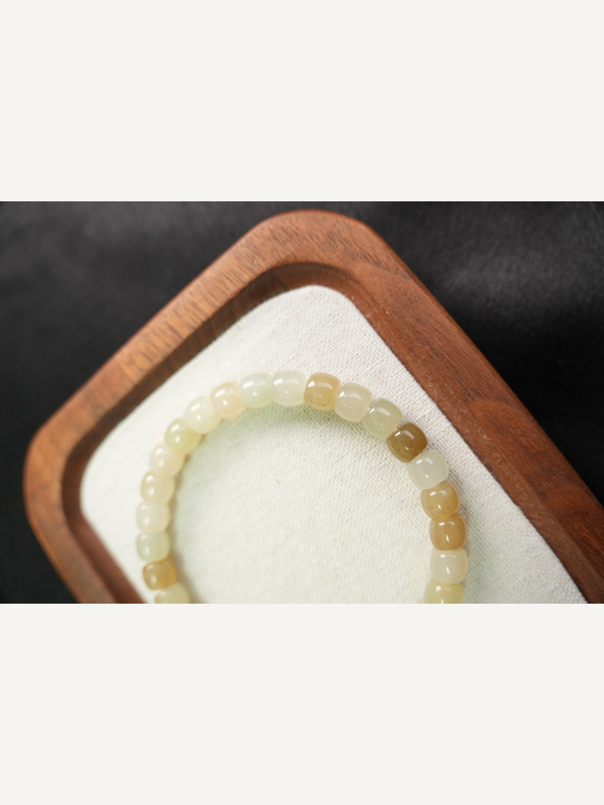 Pale yellow-green Hetian nephrite jade barrel bead bracelet XJZZ26092801554, view 647