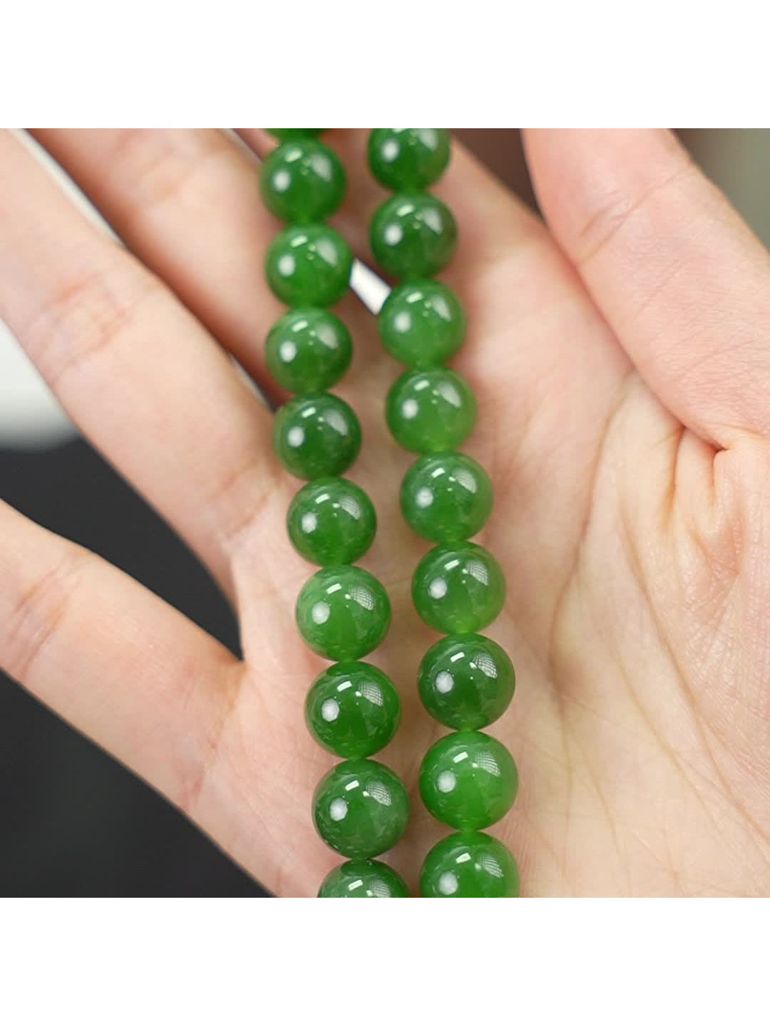 Green Hetian nephrite jade bead necklace B12609024902, actual product detail