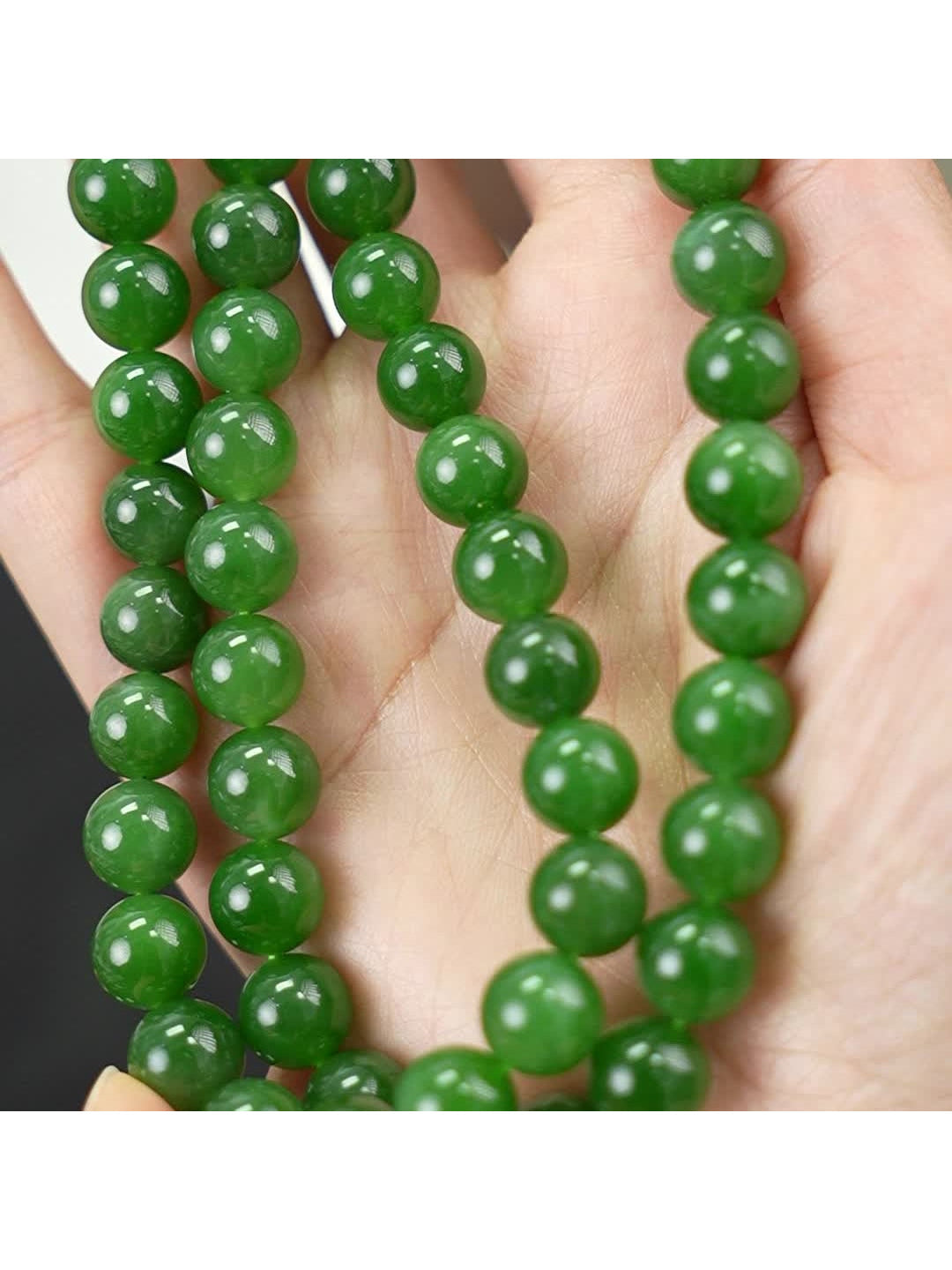 Green Hetian nephrite jade bead necklace B12609024902, actual product detail