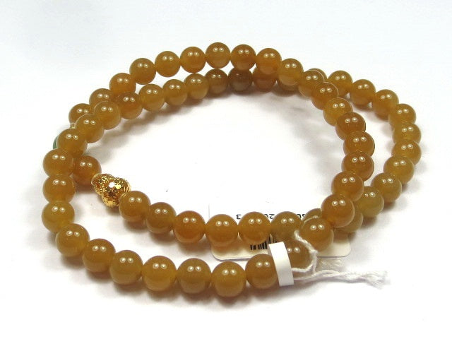 Honey-brown Hetian nephrite jade round bead bracelet with a gold-coloured accent, certificate P2604030007
