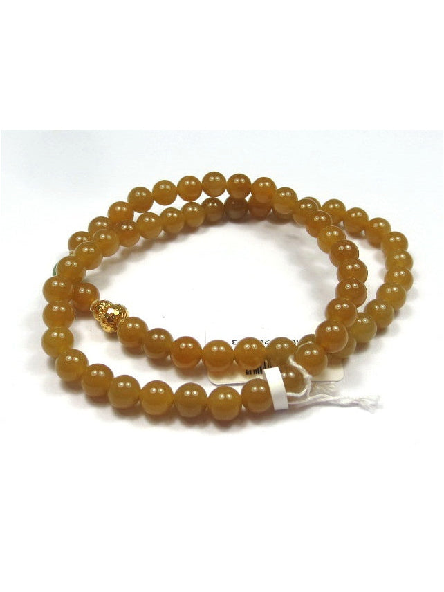 Honey-brown Hetian nephrite jade round bead bracelet with a gold-coloured accent, certificate P2604030007