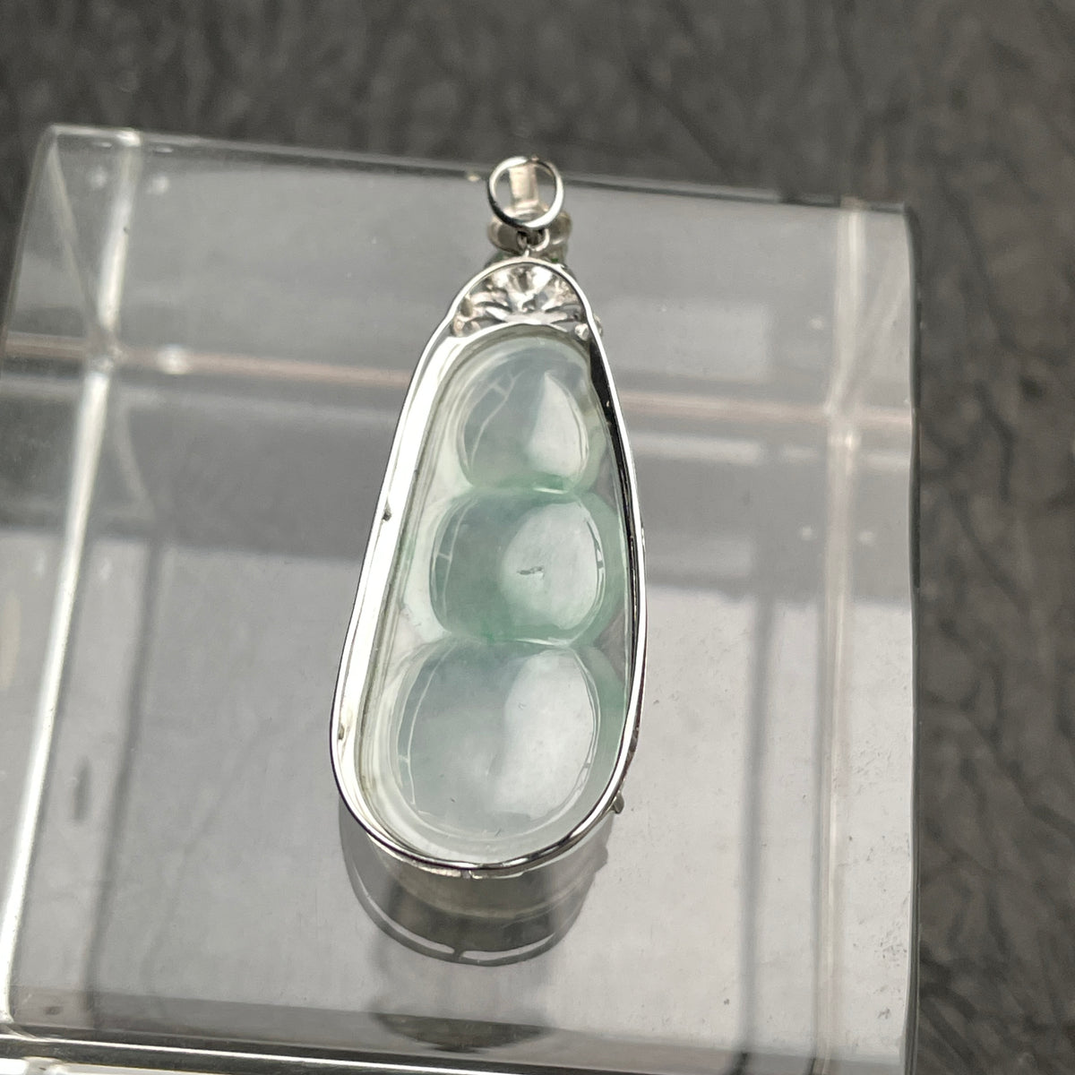 Dew Harvest – Pale Green Jadeite Pea Pod Pendant