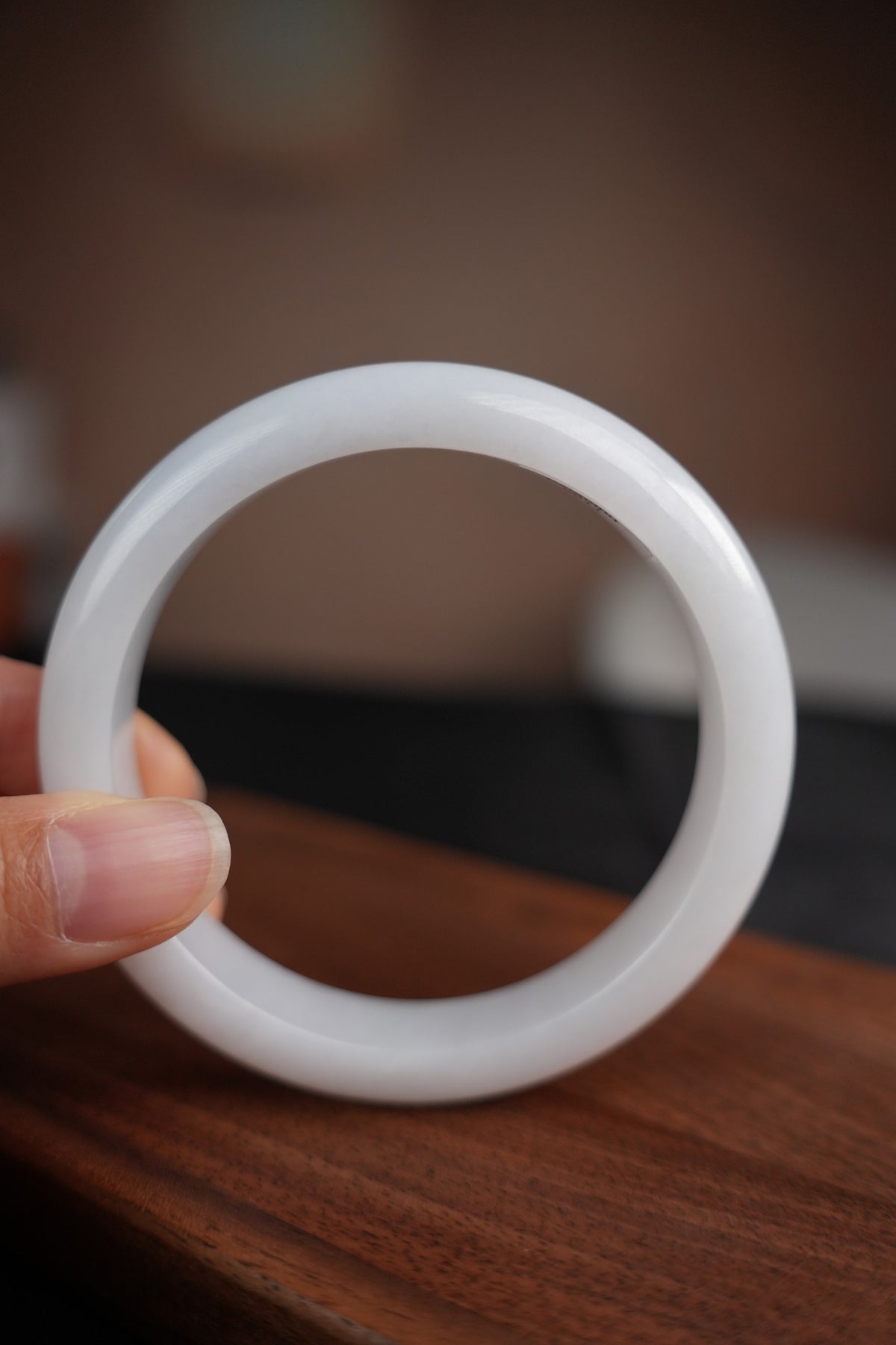 60 mm Type A jadeite bangle with pale green and lavender tones, actual piece P2509005811