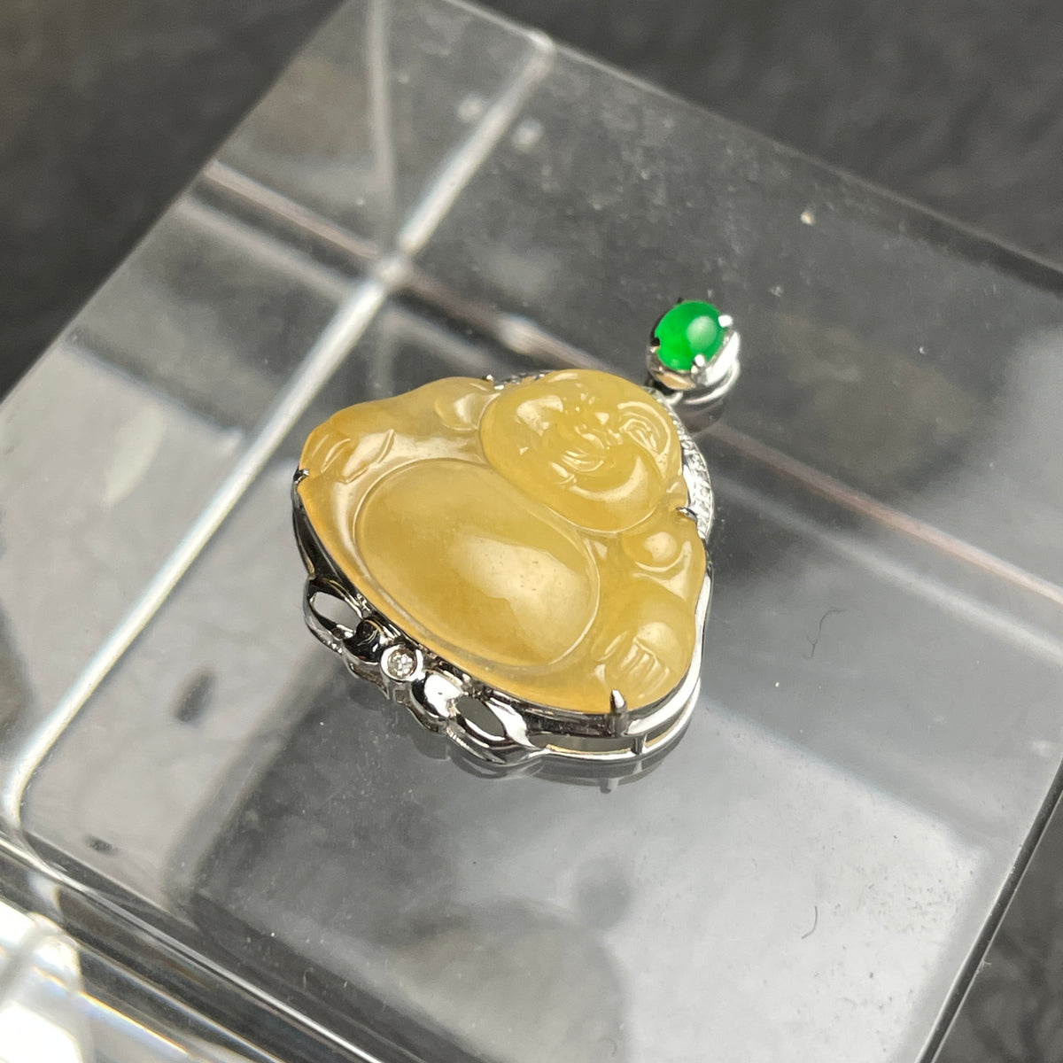 Honey Joy – Yellow Jadeite Laughing Buddha Pendant