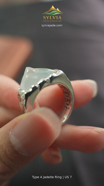 Pale green Type A jadeite silver ring US 7 video