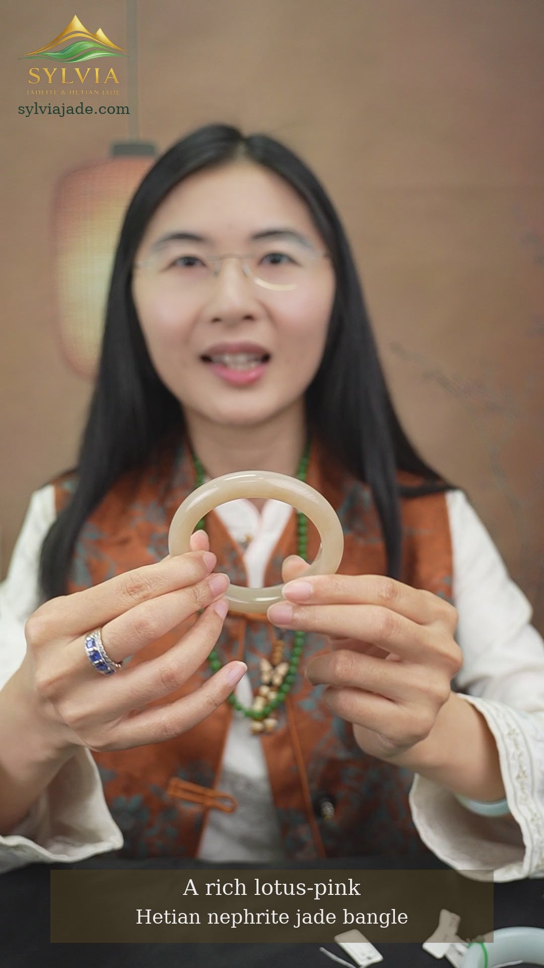 NY26082308798 lotus-pink Hetian nephrite jade, full original frame, company logo, English subtitles and live piano