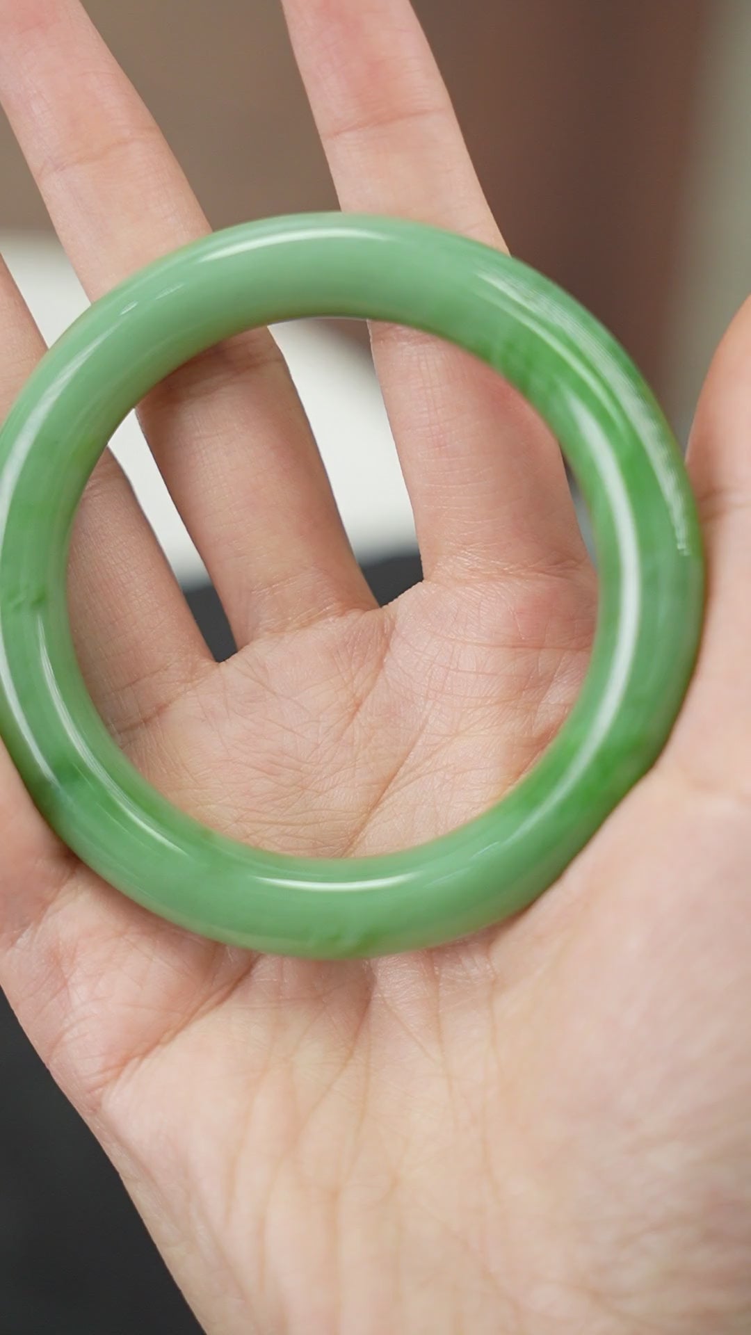 Green Hetian nephrite jade bangle 2026-100204. Music: Gymnopedie No.1, piano performed by Robin Alciatore, courtesy Musopen (public domain).