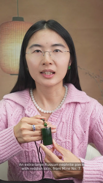 B12609024912 Hetian nephrite jade pendant, Chinese product narration with English subtitles, close-up and wearing views