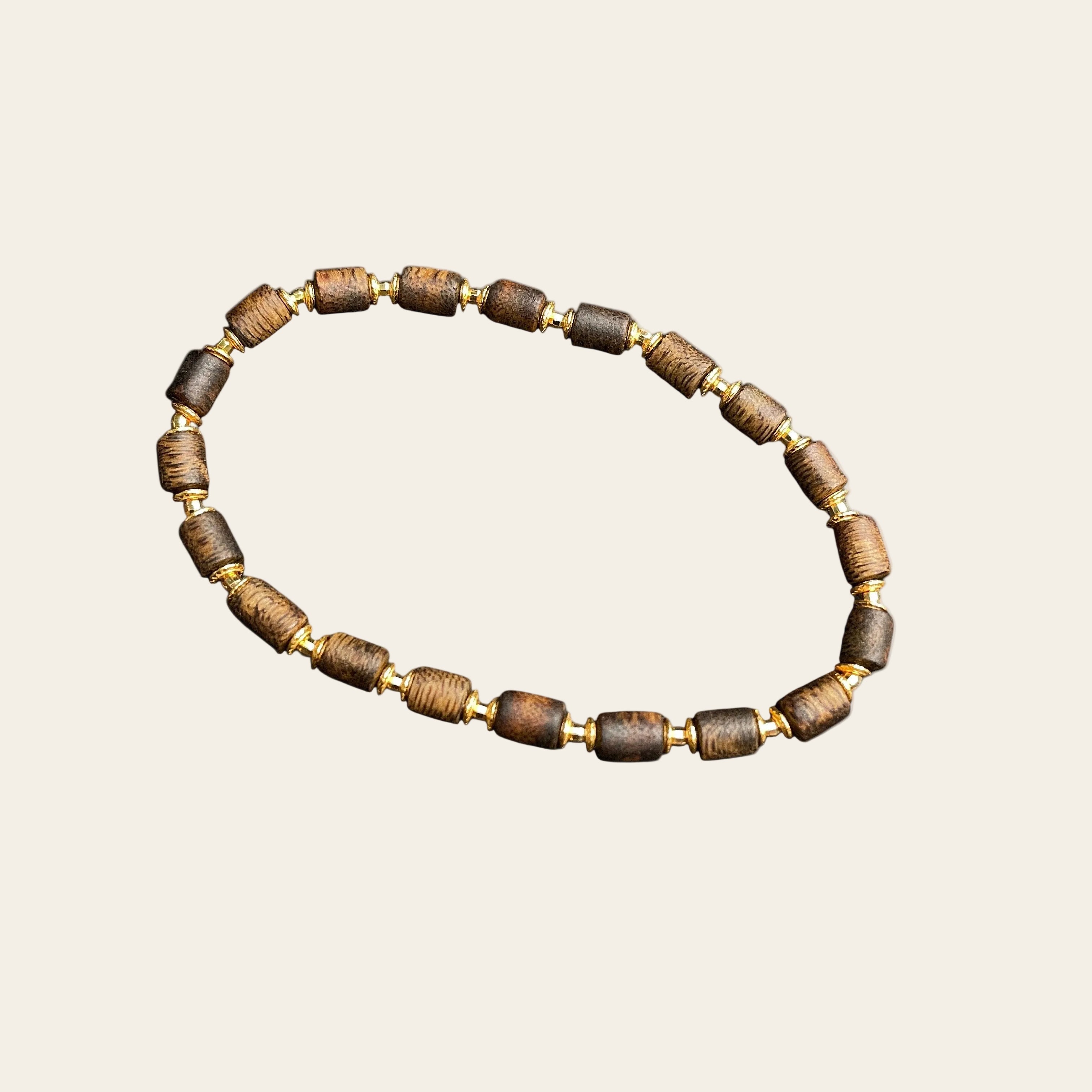 Sylvia Jewelry 沉香木桶珠手链，金色调点缀，男女皆宜，简约优雅