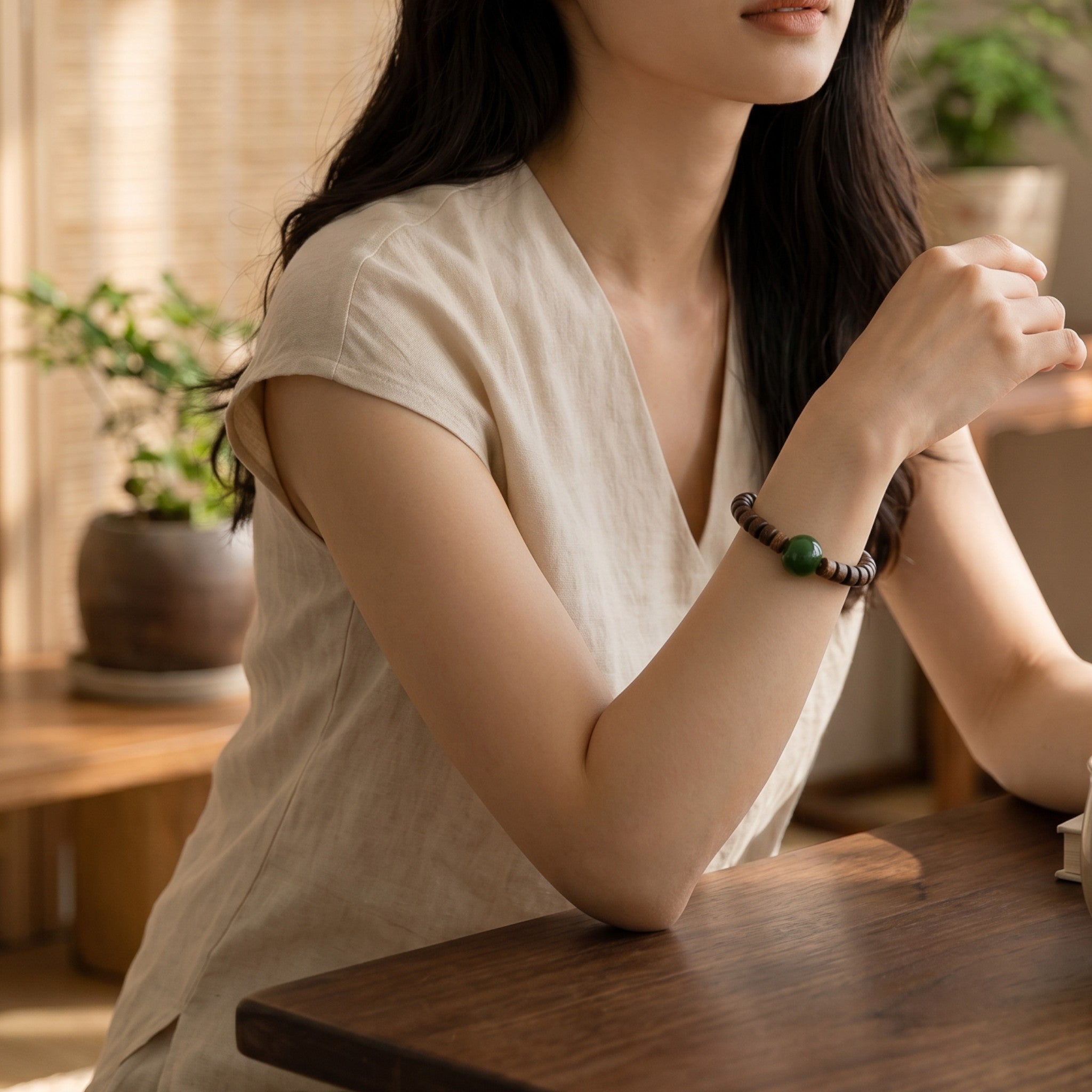 Green Hetian Nephrite Jade Agarwood Bracelet | Sylvia jade