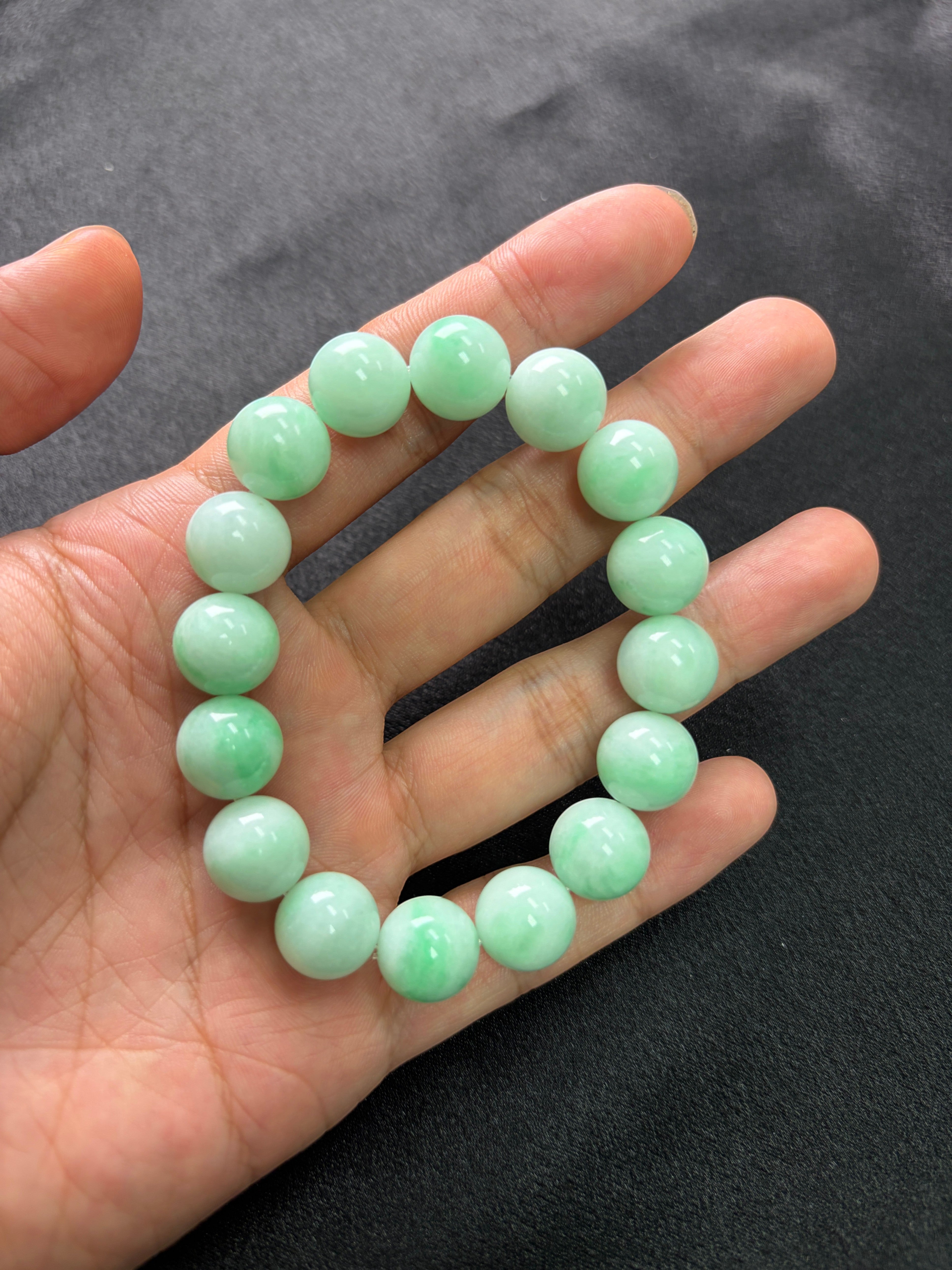 Sylvia Jewelry Radiant Spring bracelet featuring translucent icy Grade-A jadeite beads with delicate floating green streaks.