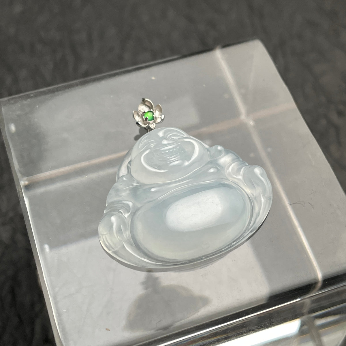 Serene Joy – Pale Jadeite Laughing Buddha Pendant